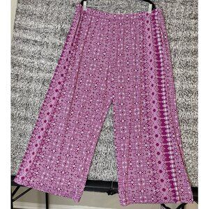 Attitudes Renee 2XP Purple Tropical Floral Petite Wide‎ Leg Pants Travel Resort